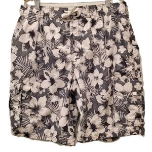 Kanu Surf Gray Tropical Floral Hawaiian Cargo Swim Trunks Shorts Sizs 2XL Mens
